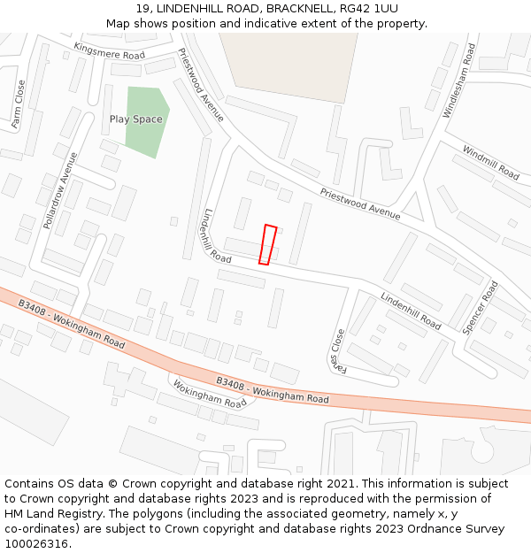 19, LINDENHILL ROAD, BRACKNELL, RG42 1UU: Location map and indicative extent of plot