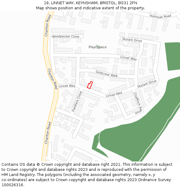 19, LINNET WAY, KEYNSHAM, BRISTOL, BS31 2FN: Location map and indicative extent of plot