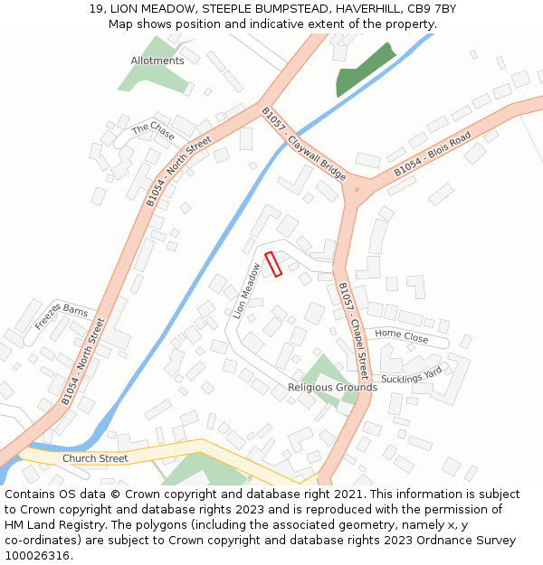19, LION MEADOW, STEEPLE BUMPSTEAD, HAVERHILL, CB9 7BY: Location map and indicative extent of plot