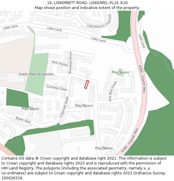 19, LISKERRETT ROAD, LISKEARD, PL14 3UG: Location map and indicative extent of plot