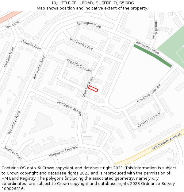 19, LITTLE FELL ROAD, SHEFFIELD, S5 9BG: Location map and indicative extent of plot