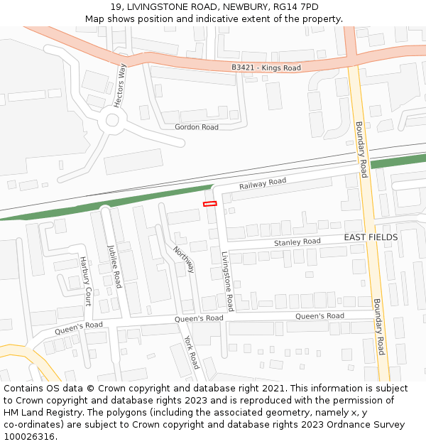 19, LIVINGSTONE ROAD, NEWBURY, RG14 7PD: Location map and indicative extent of plot