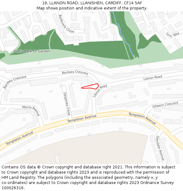 19, LLANON ROAD, LLANISHEN, CARDIFF, CF14 5AF: Location map and indicative extent of plot