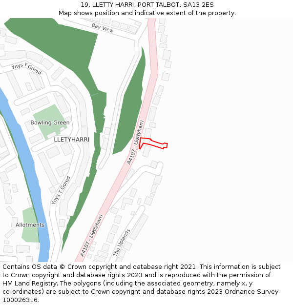 19, LLETTY HARRI, PORT TALBOT, SA13 2ES: Location map and indicative extent of plot