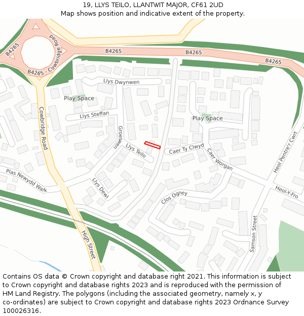 19, LLYS TEILO, LLANTWIT MAJOR, CF61 2UD: Location map and indicative extent of plot