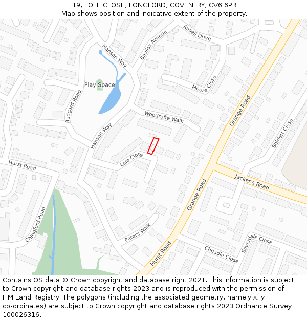 19, LOLE CLOSE, LONGFORD, COVENTRY, CV6 6PR: Location map and indicative extent of plot