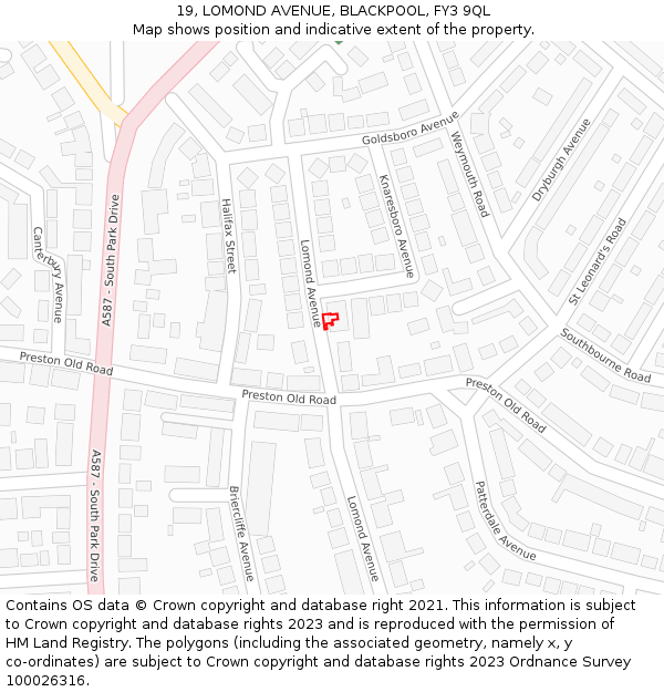 19, LOMOND AVENUE, BLACKPOOL, FY3 9QL: Location map and indicative extent of plot