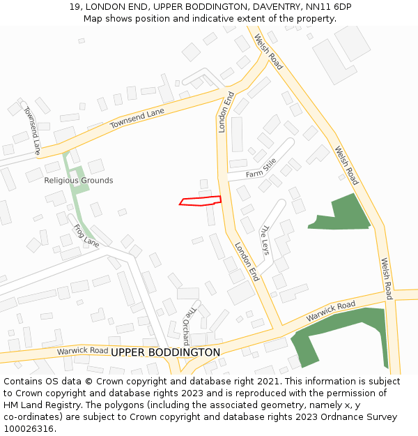 19, LONDON END, UPPER BODDINGTON, DAVENTRY, NN11 6DP: Location map and indicative extent of plot