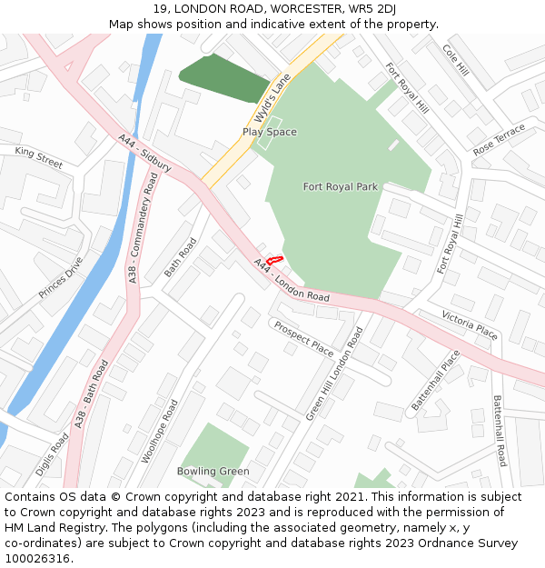 19, LONDON ROAD, WORCESTER, WR5 2DJ: Location map and indicative extent of plot