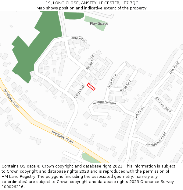 19, LONG CLOSE, ANSTEY, LEICESTER, LE7 7QG: Location map and indicative extent of plot