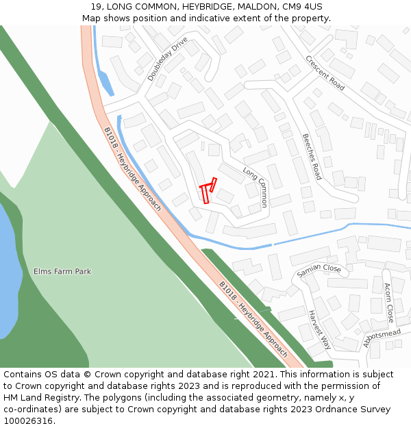 19, LONG COMMON, HEYBRIDGE, MALDON, CM9 4US: Location map and indicative extent of plot