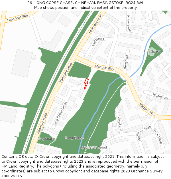 19, LONG COPSE CHASE, CHINEHAM, BASINGSTOKE, RG24 8WL: Location map and indicative extent of plot