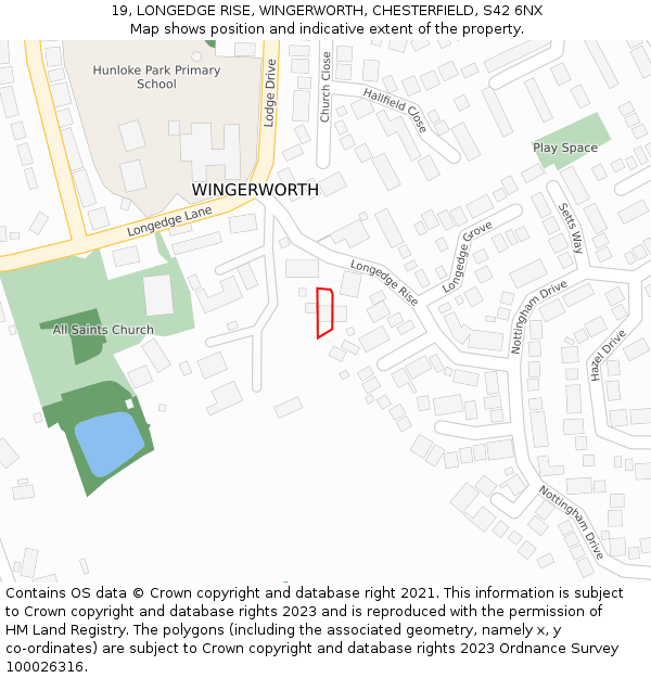 19, LONGEDGE RISE, WINGERWORTH, CHESTERFIELD, S42 6NX: Location map and indicative extent of plot