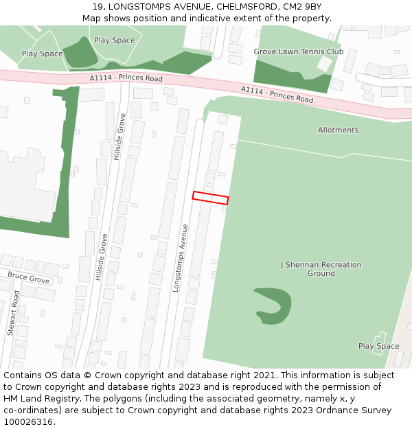 19, LONGSTOMPS AVENUE, CHELMSFORD, CM2 9BY: Location map and indicative extent of plot