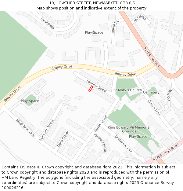 19, LOWTHER STREET, NEWMARKET, CB8 0JS: Location map and indicative extent of plot