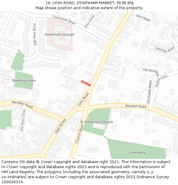 19, LYNN ROAD, DOWNHAM MARKET, PE38 9NJ: Location map and indicative extent of plot