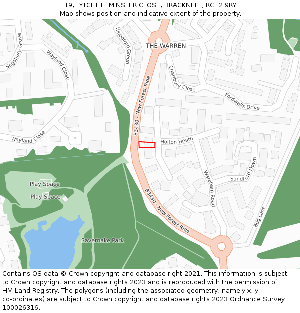 19, LYTCHETT MINSTER CLOSE, BRACKNELL, RG12 9RY: Location map and indicative extent of plot