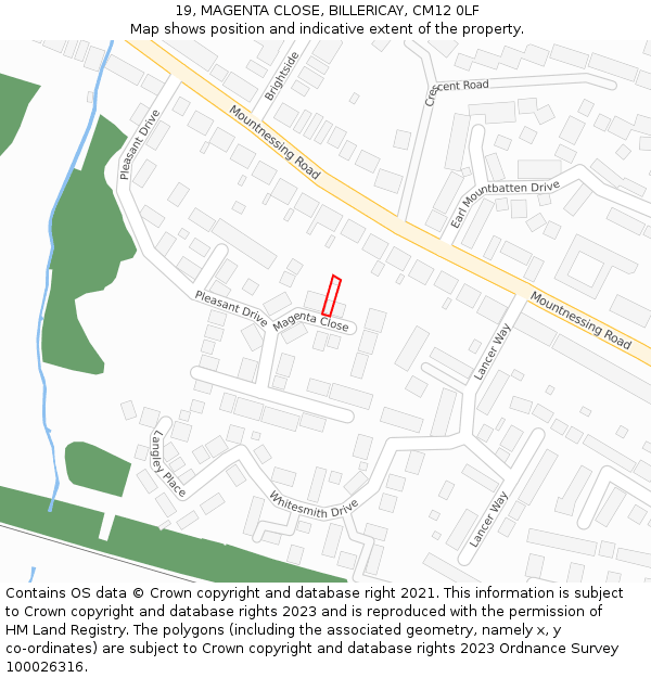 19, MAGENTA CLOSE, BILLERICAY, CM12 0LF: Location map and indicative extent of plot