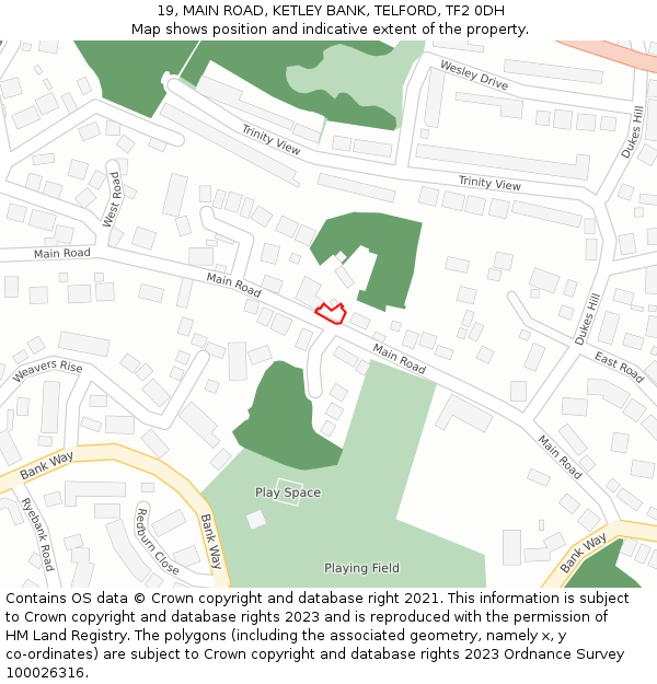 19, MAIN ROAD, KETLEY BANK, TELFORD, TF2 0DH: Location map and indicative extent of plot