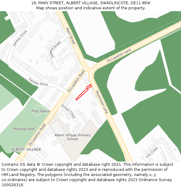 19, MAIN STREET, ALBERT VILLAGE, SWADLINCOTE, DE11 8EW: Location map and indicative extent of plot