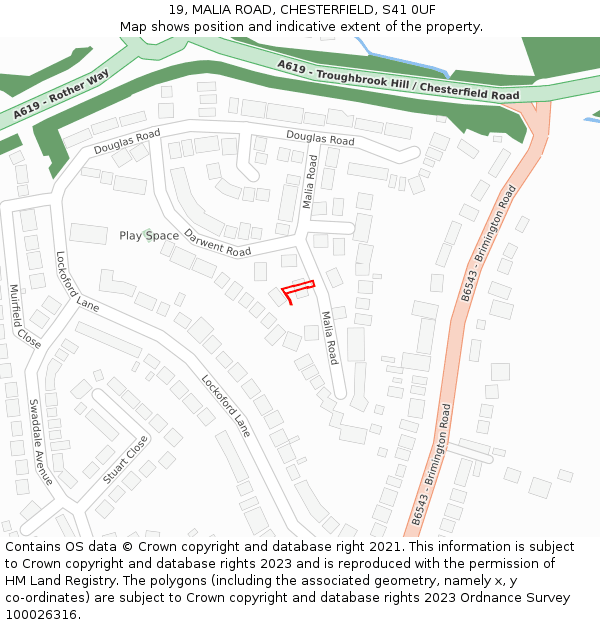 19, MALIA ROAD, CHESTERFIELD, S41 0UF: Location map and indicative extent of plot