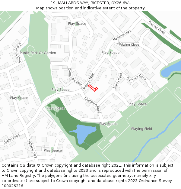19, MALLARDS WAY, BICESTER, OX26 6WU: Location map and indicative extent of plot