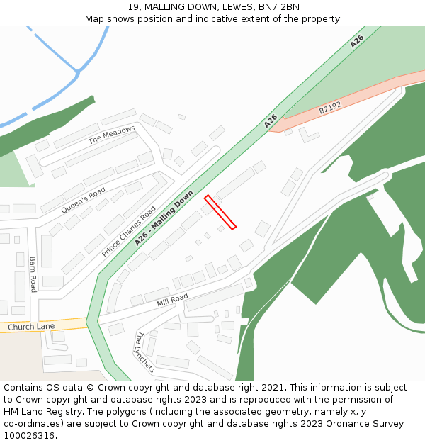 19, MALLING DOWN, LEWES, BN7 2BN: Location map and indicative extent of plot