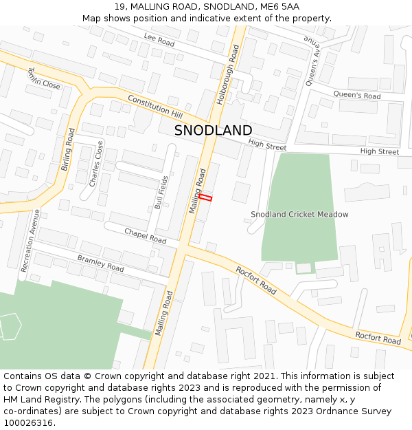 19, MALLING ROAD, SNODLAND, ME6 5AA: Location map and indicative extent of plot