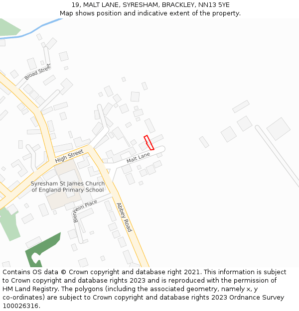 19, MALT LANE, SYRESHAM, BRACKLEY, NN13 5YE: Location map and indicative extent of plot