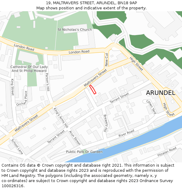19, MALTRAVERS STREET, ARUNDEL, BN18 9AP: Location map and indicative extent of plot