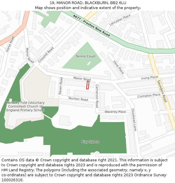 19, MANOR ROAD, BLACKBURN, BB2 6LU: Location map and indicative extent of plot