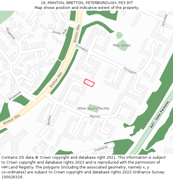 19, MANTON, BRETTON, PETERBOROUGH, PE3 9YT: Location map and indicative extent of plot