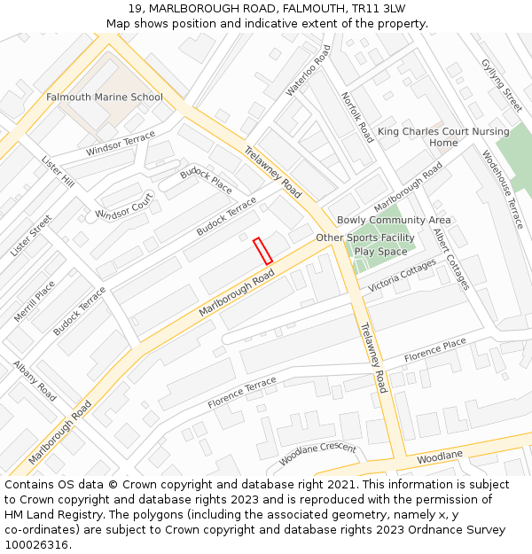 19, MARLBOROUGH ROAD, FALMOUTH, TR11 3LW: Location map and indicative extent of plot