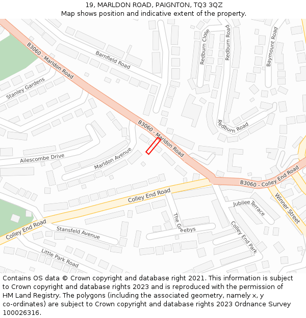 19, MARLDON ROAD, PAIGNTON, TQ3 3QZ: Location map and indicative extent of plot