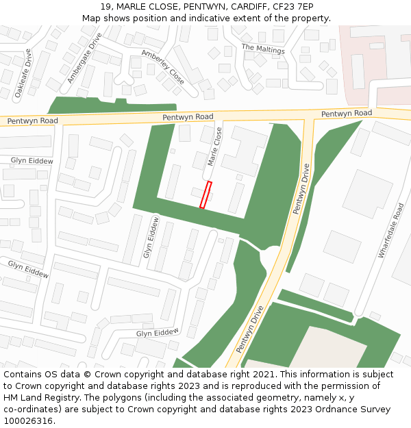 19, MARLE CLOSE, PENTWYN, CARDIFF, CF23 7EP: Location map and indicative extent of plot