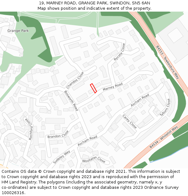 19, MARNEY ROAD, GRANGE PARK, SWINDON, SN5 6AN: Location map and indicative extent of plot