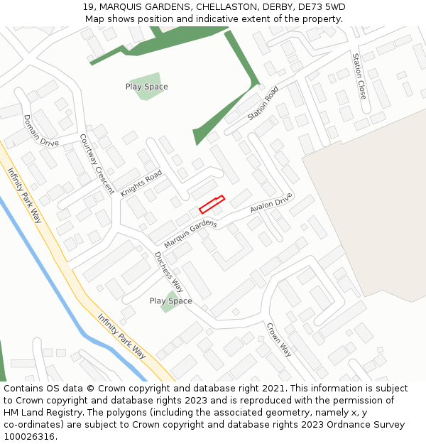 19, MARQUIS GARDENS, CHELLASTON, DERBY, DE73 5WD: Location map and indicative extent of plot