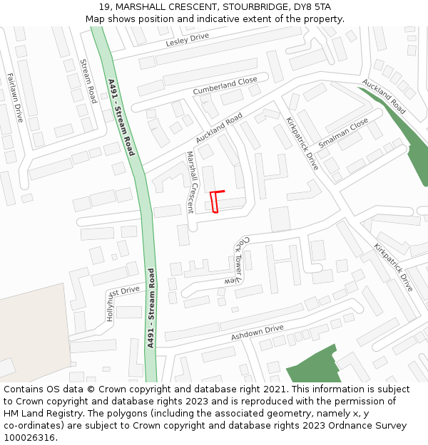 19, MARSHALL CRESCENT, STOURBRIDGE, DY8 5TA: Location map and indicative extent of plot
