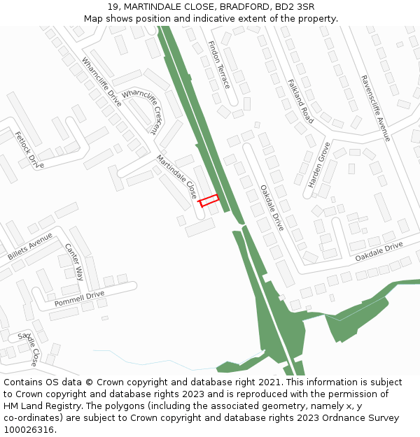 19, MARTINDALE CLOSE, BRADFORD, BD2 3SR: Location map and indicative extent of plot