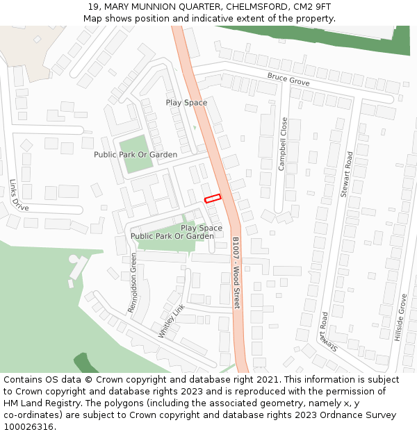 19, MARY MUNNION QUARTER, CHELMSFORD, CM2 9FT: Location map and indicative extent of plot