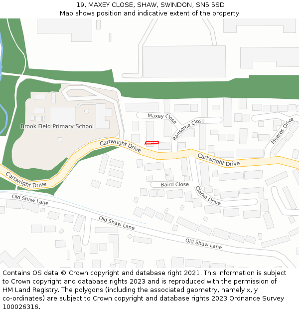 19, MAXEY CLOSE, SHAW, SWINDON, SN5 5SD: Location map and indicative extent of plot