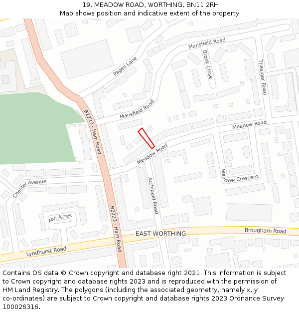 19, MEADOW ROAD, WORTHING, BN11 2RH: Location map and indicative extent of plot