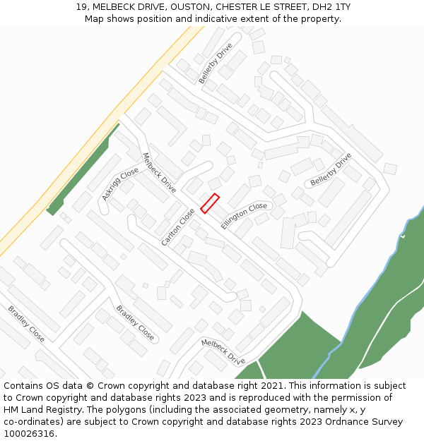 19, MELBECK DRIVE, OUSTON, CHESTER LE STREET, DH2 1TY: Location map and indicative extent of plot