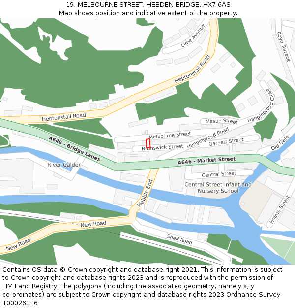 19, MELBOURNE STREET, HEBDEN BRIDGE, HX7 6AS: Location map and indicative extent of plot