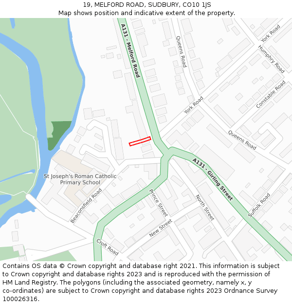 19, MELFORD ROAD, SUDBURY, CO10 1JS: Location map and indicative extent of plot