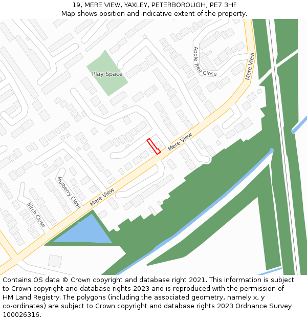 19, MERE VIEW, YAXLEY, PETERBOROUGH, PE7 3HF: Location map and indicative extent of plot