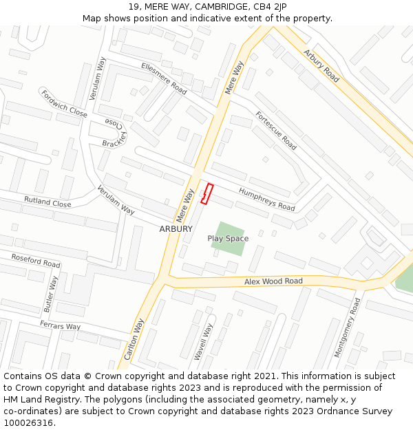 19, MERE WAY, CAMBRIDGE, CB4 2JP: Location map and indicative extent of plot