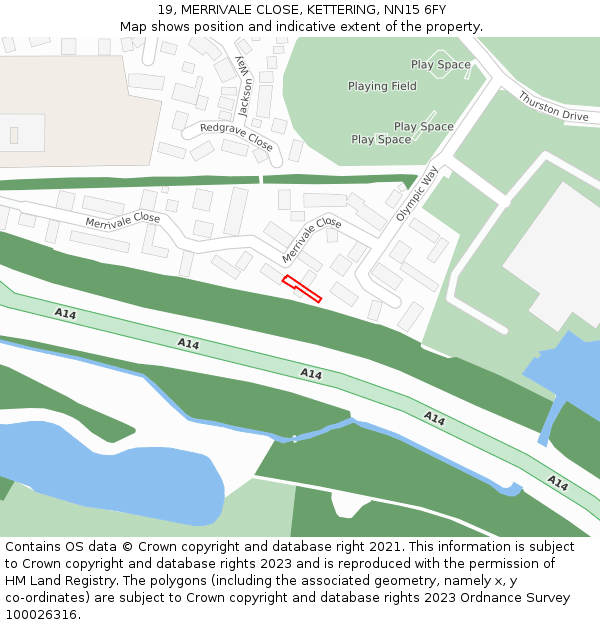 19, MERRIVALE CLOSE, KETTERING, NN15 6FY: Location map and indicative extent of plot