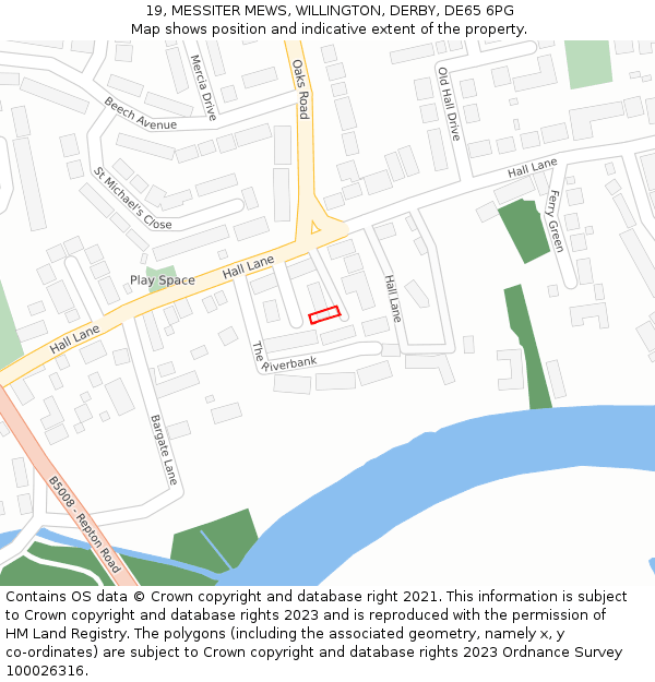 19, MESSITER MEWS, WILLINGTON, DERBY, DE65 6PG: Location map and indicative extent of plot