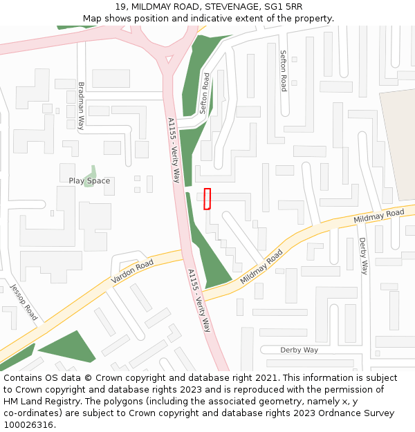19, MILDMAY ROAD, STEVENAGE, SG1 5RR: Location map and indicative extent of plot